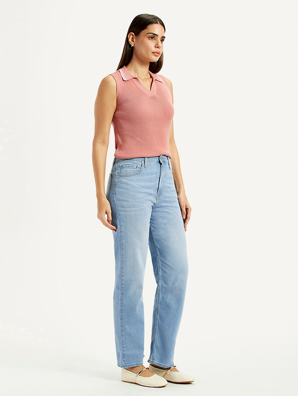 Women's Blue Ribcage Straight Fit High Rise Jeans - Side View