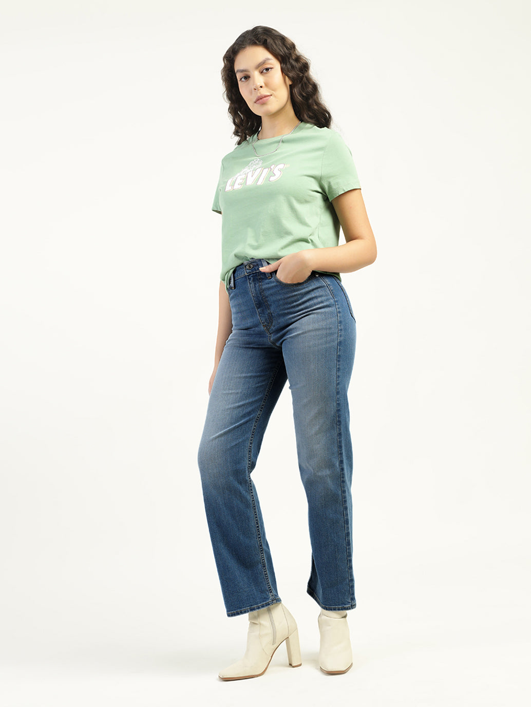 Women's Blue Ribcage Straight Fit High Rise Jeans