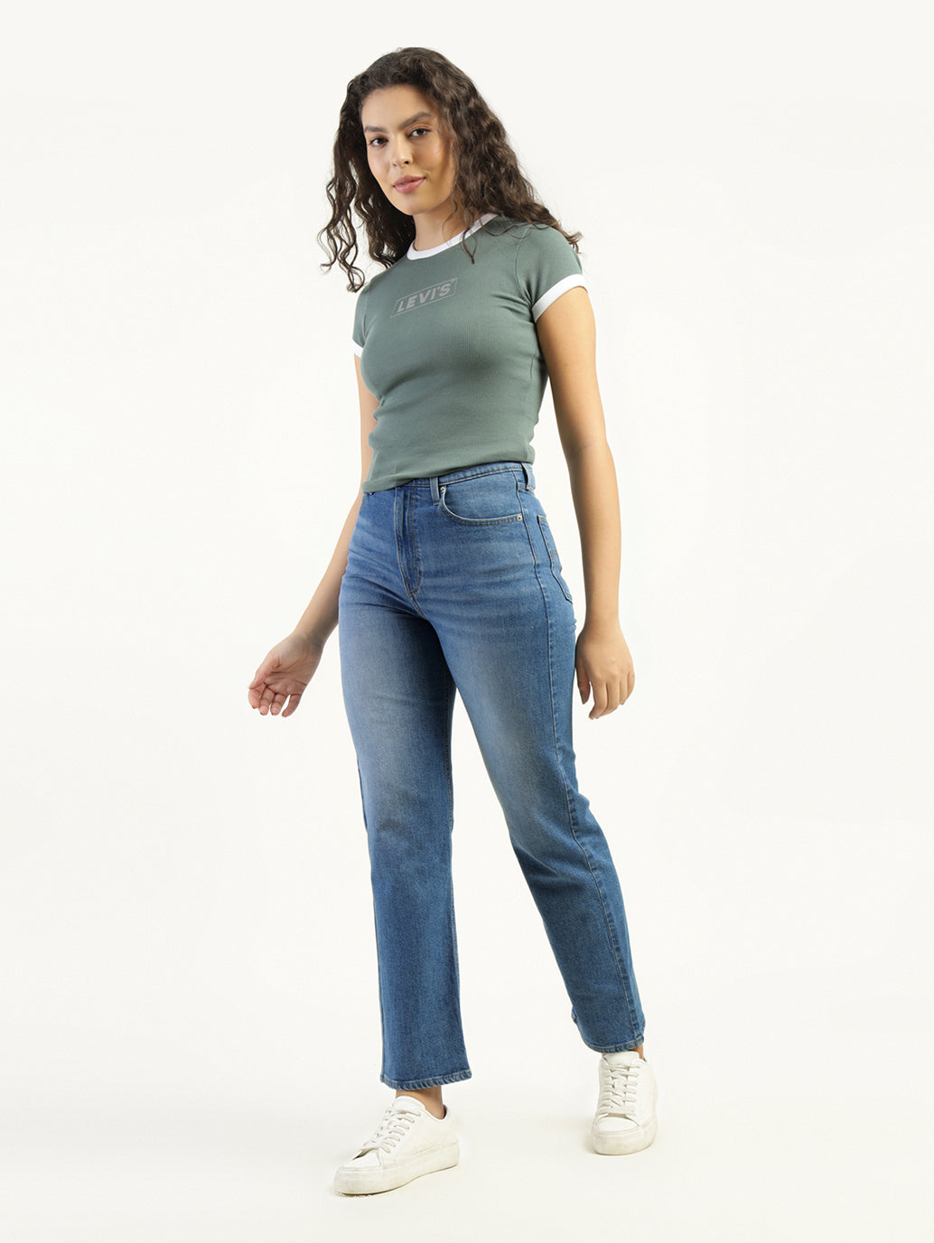 Women's Blue Ribcage Straight Fit High Rise Jeans