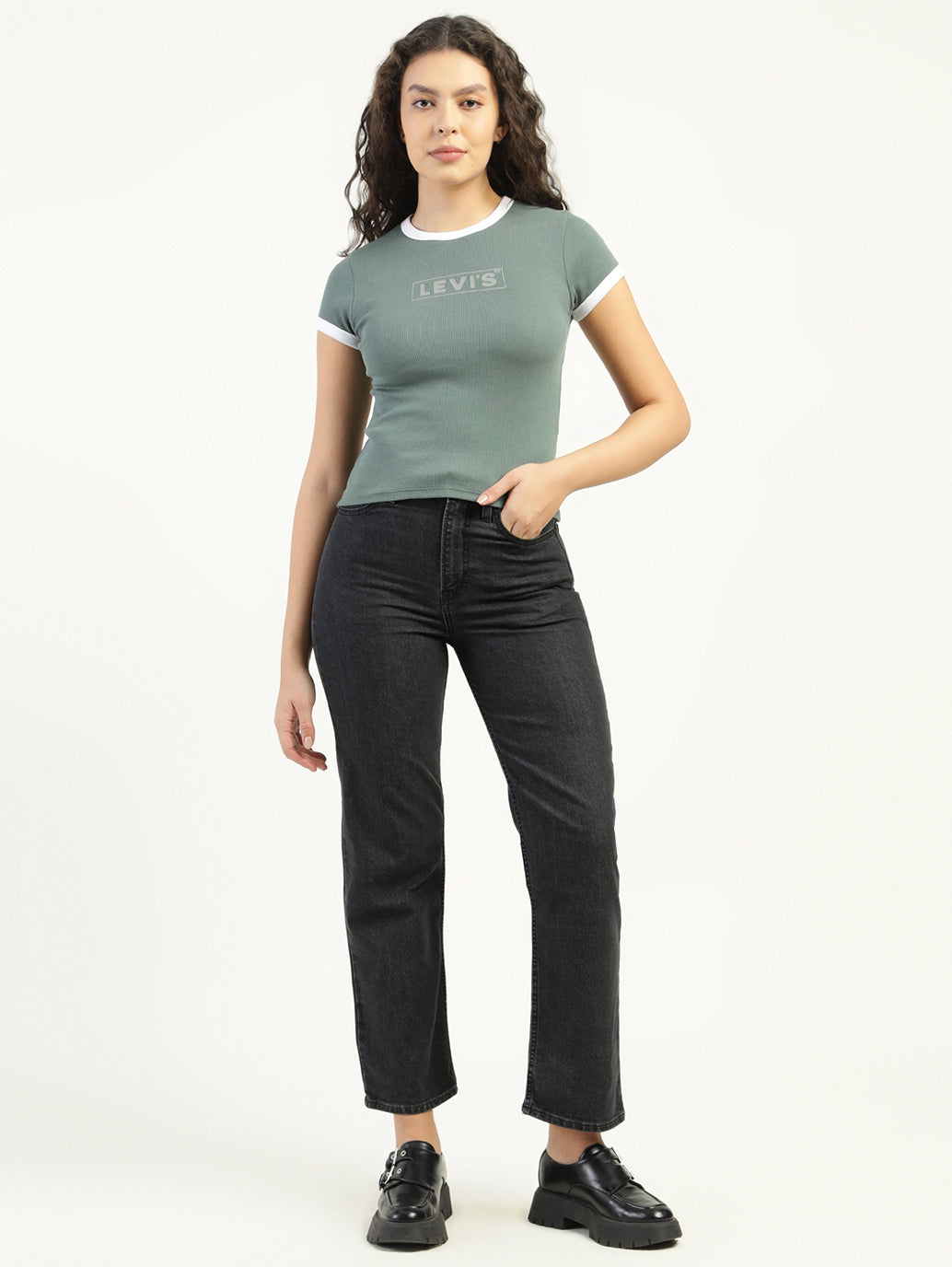 Women's Black Ribcage Straight Fit High Rise Jeans