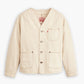 Men's Solid Cream V Neck Denim Jacket