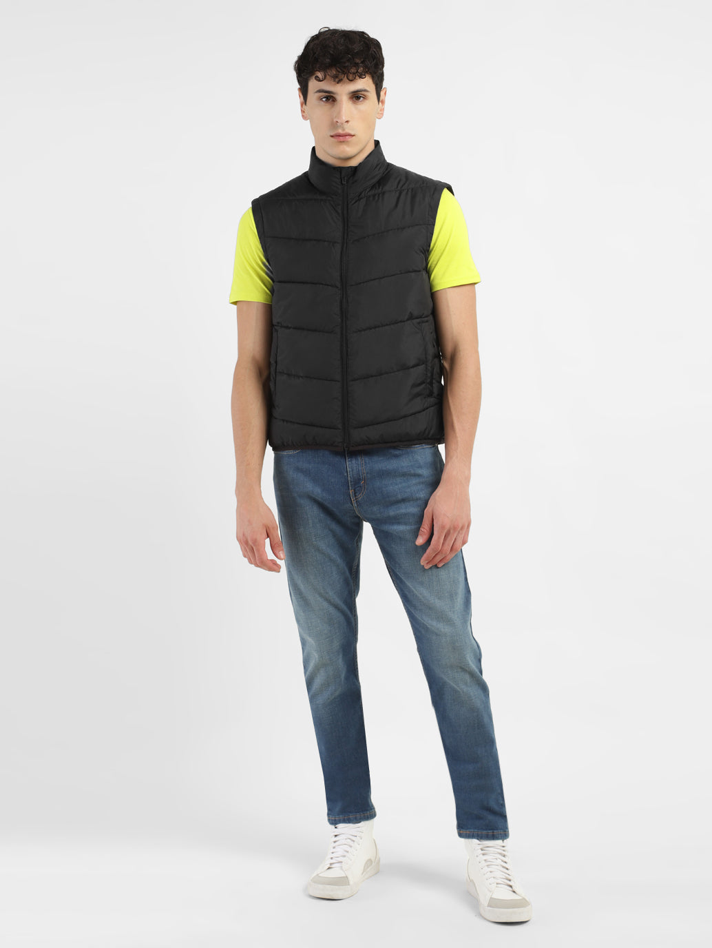 Men's Black High Neck Puffer Jackets