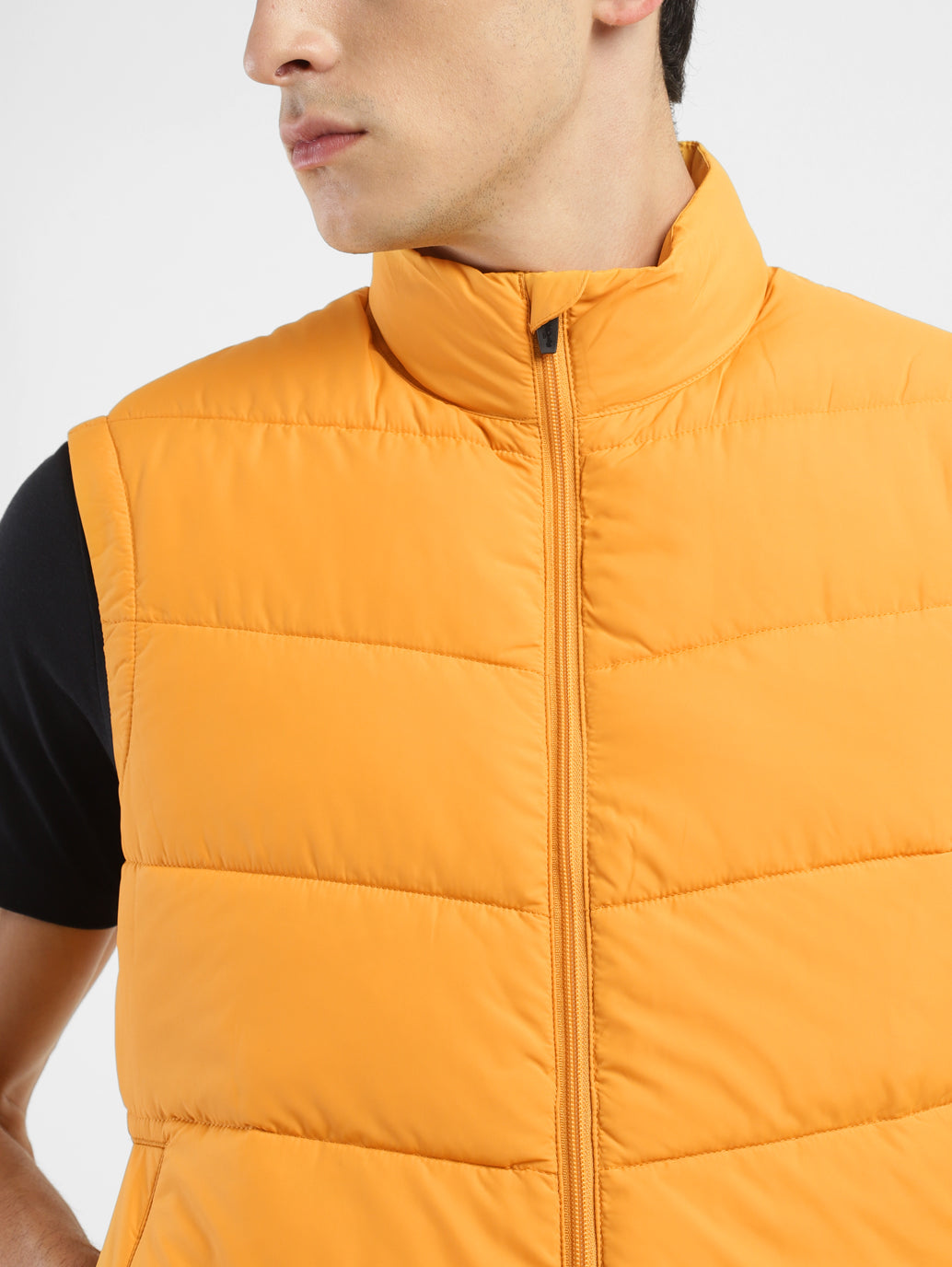 Men's Orange High Neck Puffer Jackets - f3f8c50f-f102-43c0-8803-cc57b6e3508e View
