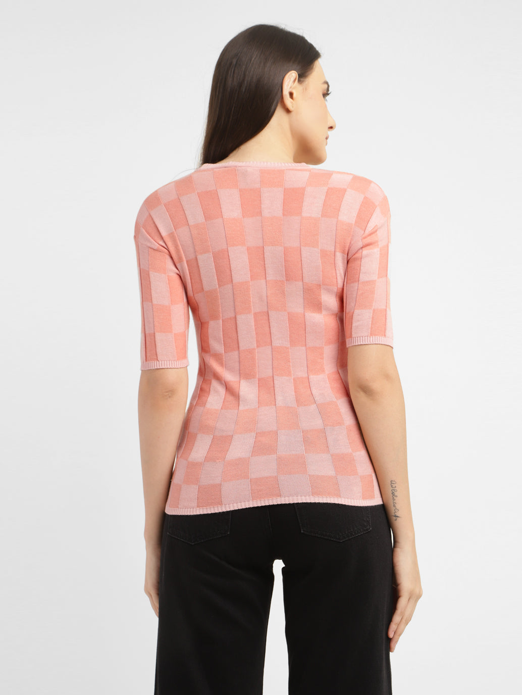 Women's Checked Crew Neck Top