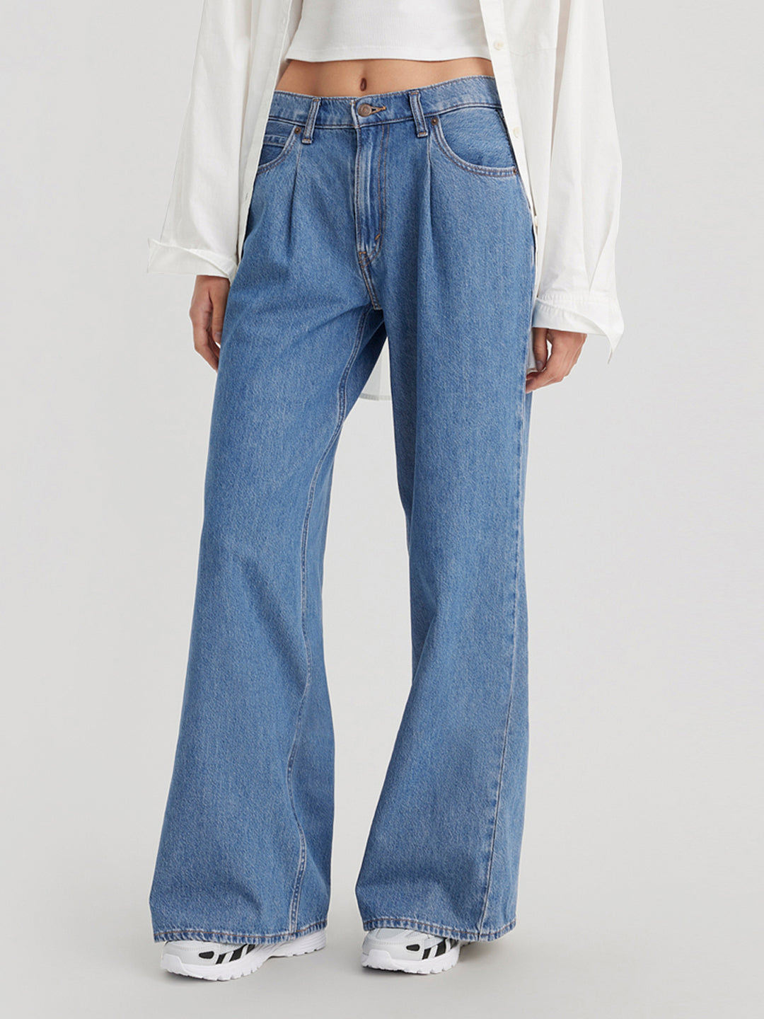 Women's High Rise Baggy Wide Leg Blue Jeans