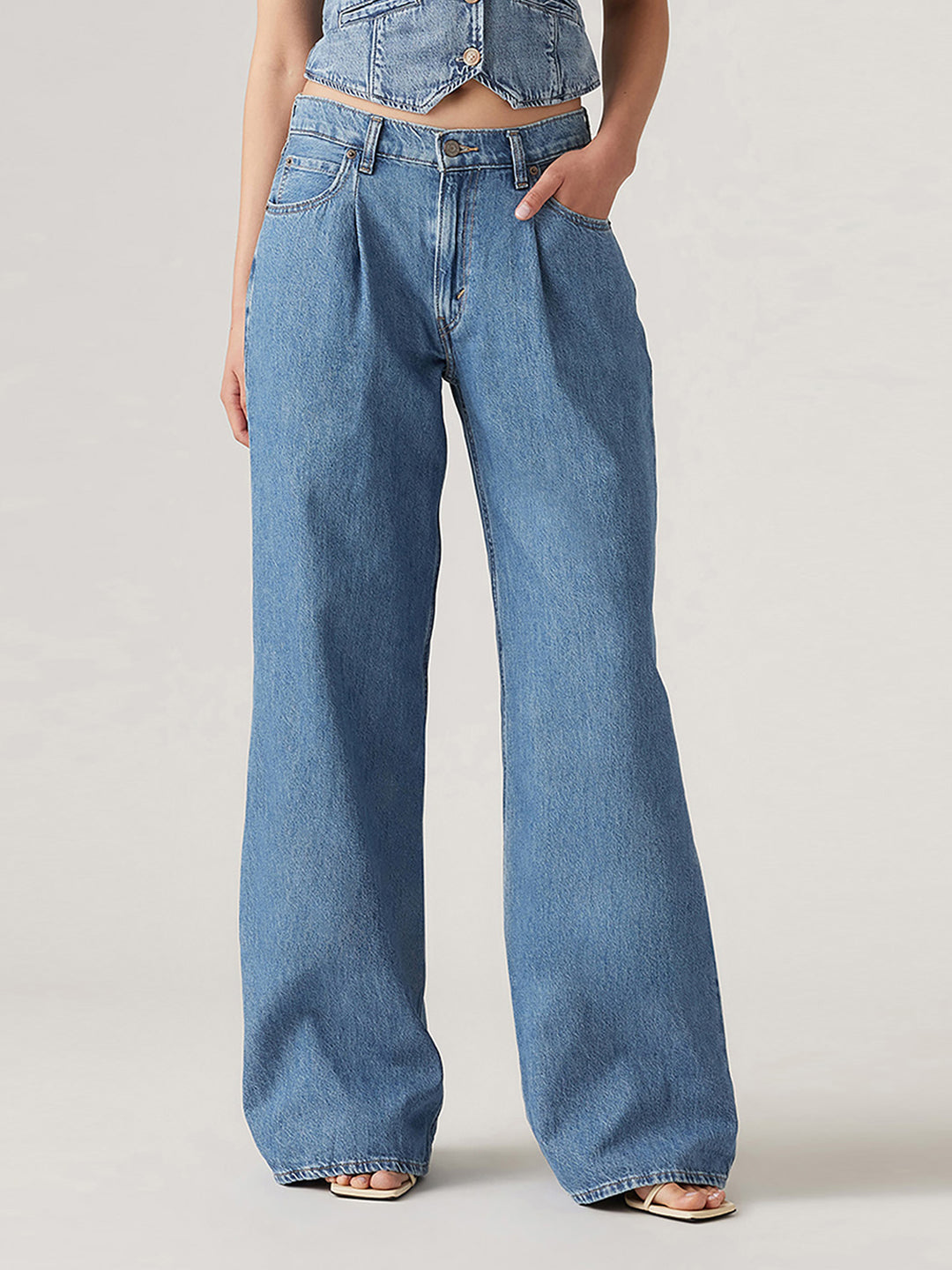 Women's High Rise Baggy Wide Leg Blue Jeans