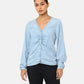 Women's Solid Blue V Neck Lace Top