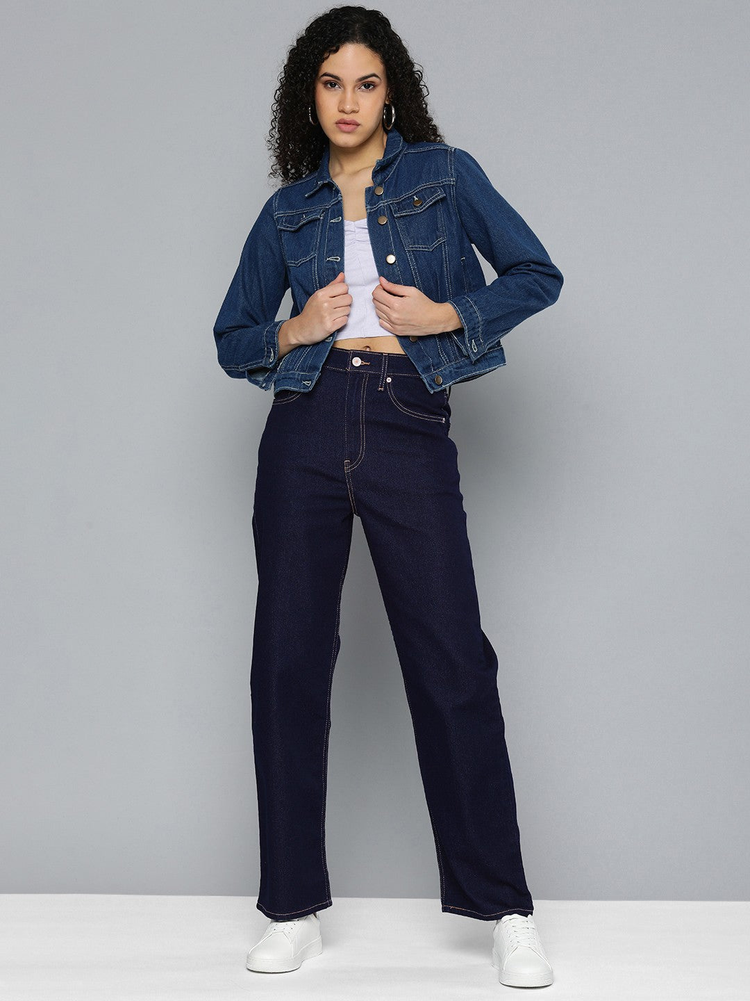 Women's Navy Blue Ribcage Straight Fit High Rise Jeans