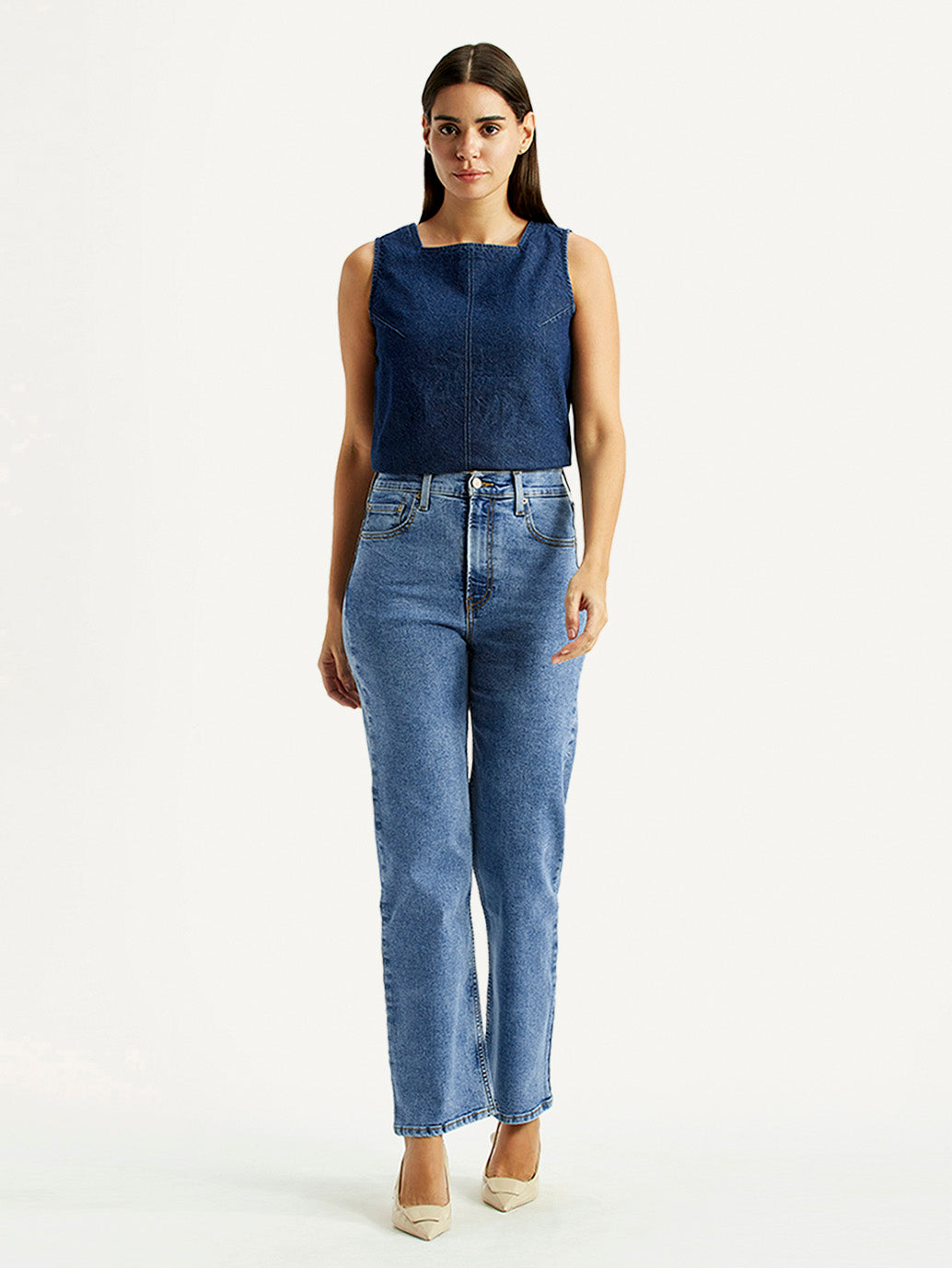 Women's Blue Ribcage Straight Fit High Rise Jeans - Front View