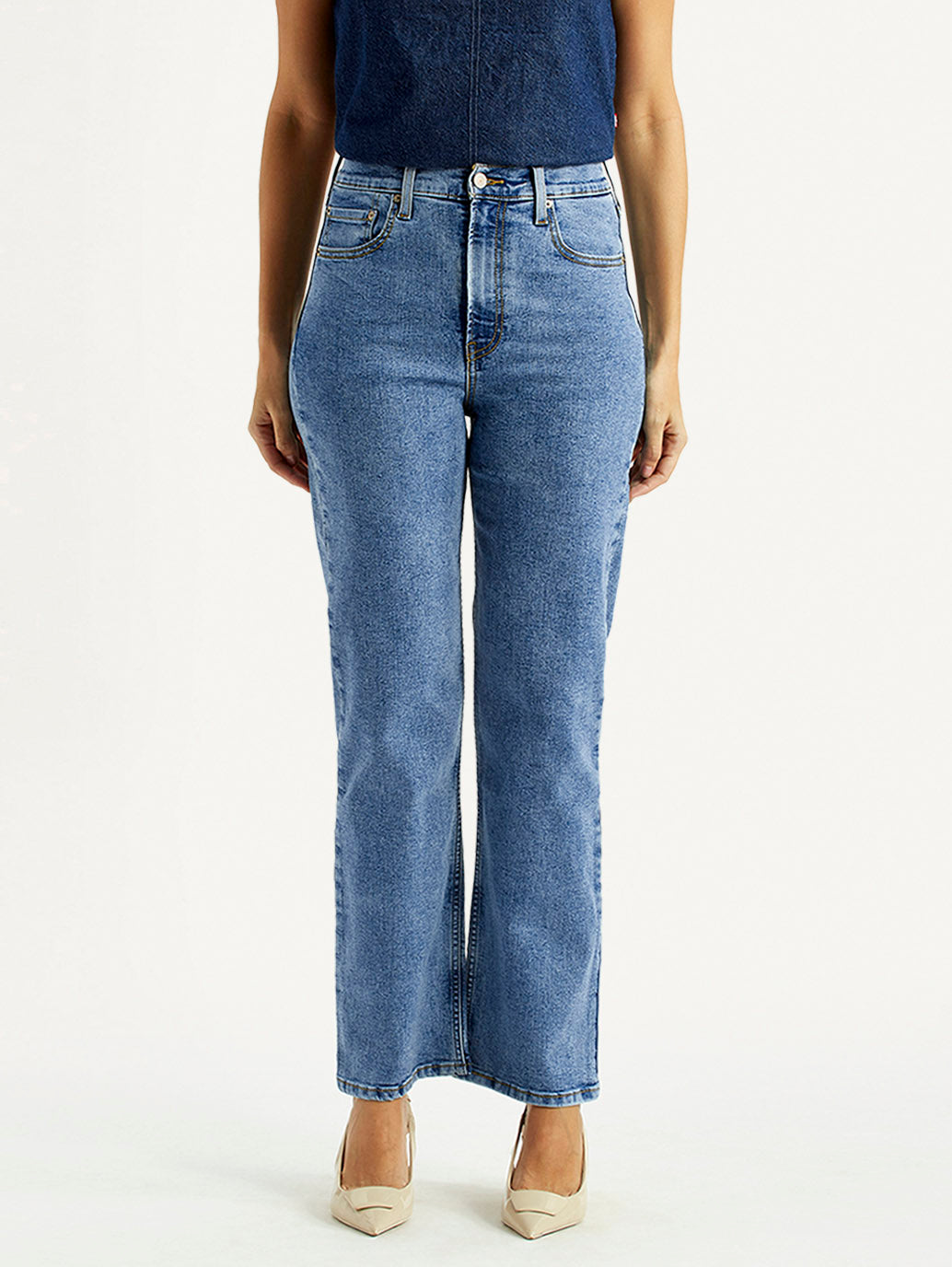 Women's Blue Ribcage Straight Fit High Rise Jeans - Front View