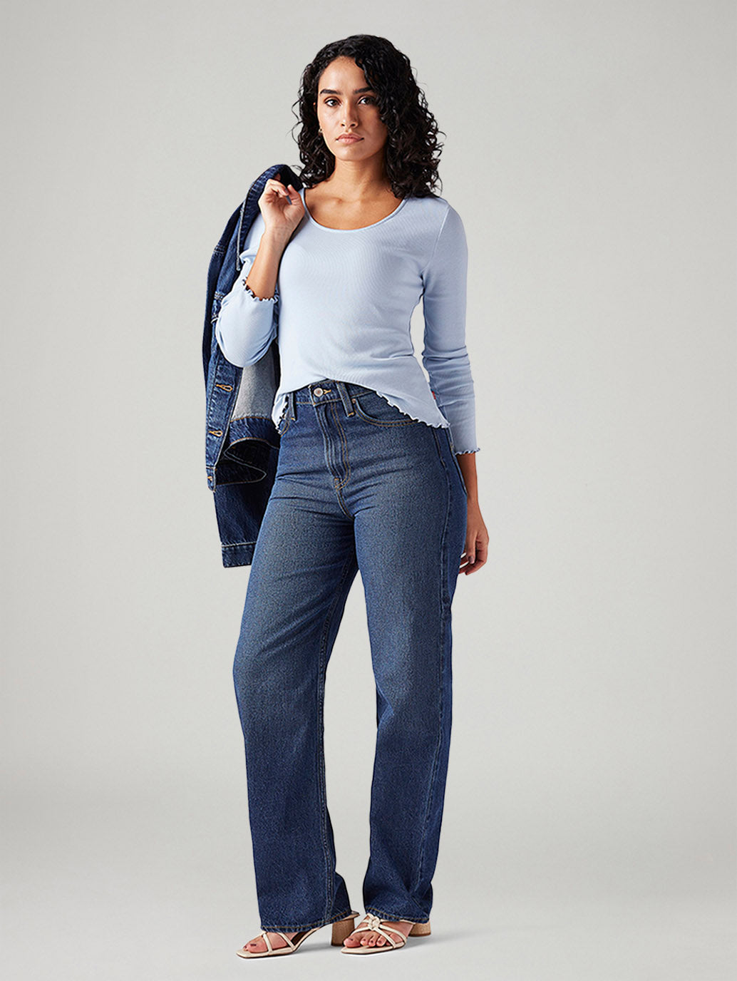 Women's Blue Ribcage Straight Fit High Rise Jeans - Styleshot View