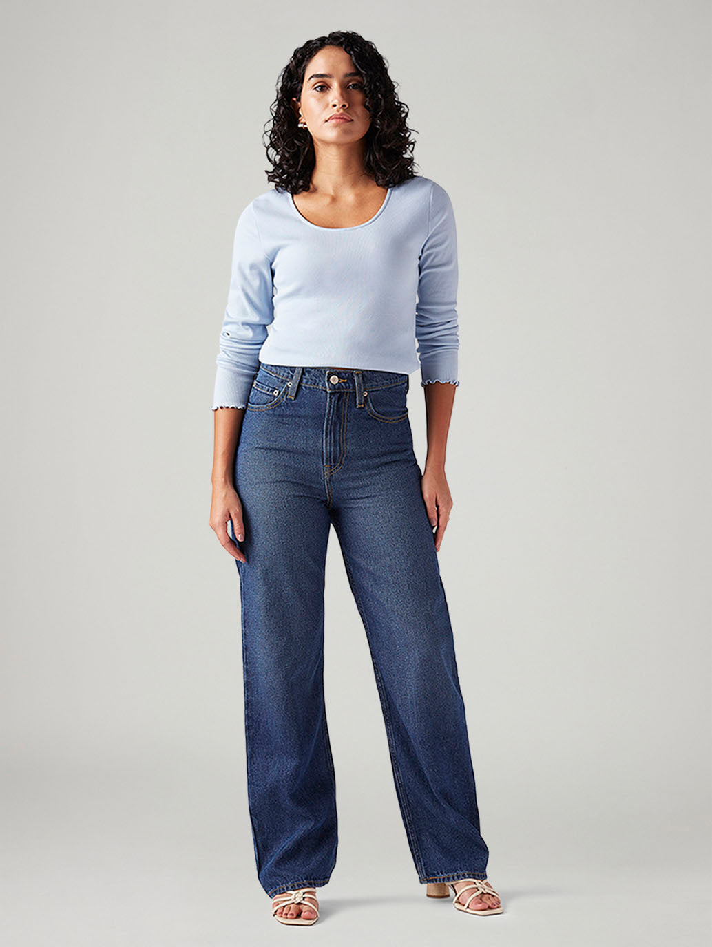 Women's Blue Ribcage Straight Fit High Rise Jeans - Front View