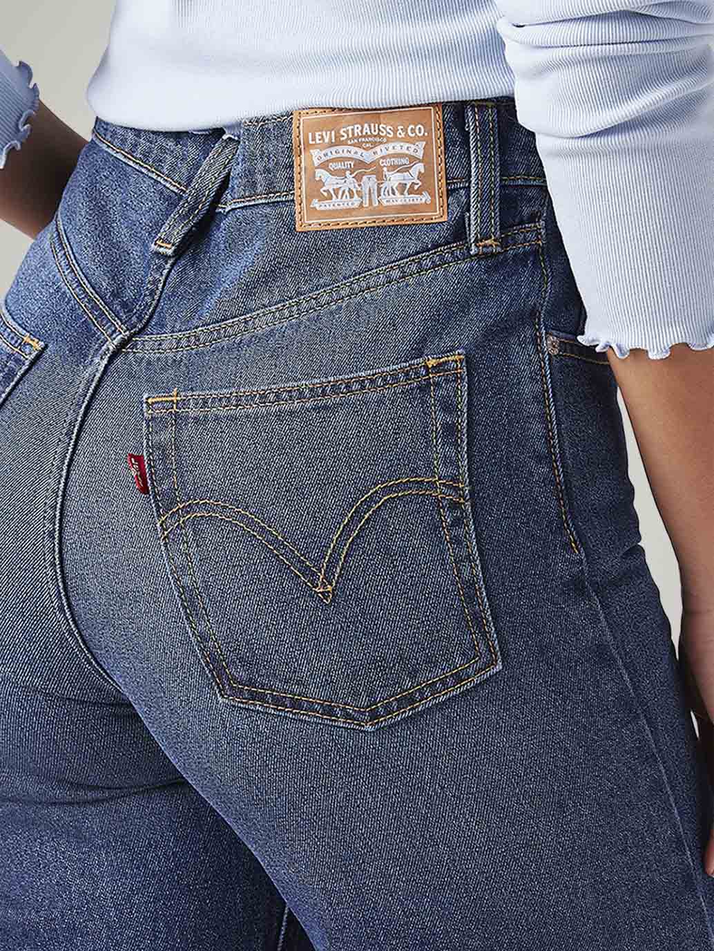 Women's Blue Ribcage Straight Fit High Rise Jeans - Detail View
