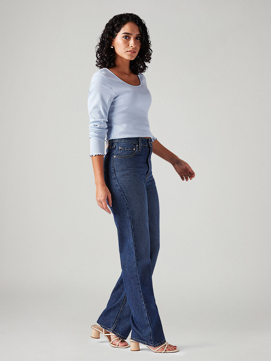 Women's Blue Ribcage Straight Fit High Rise Jeans - Side View