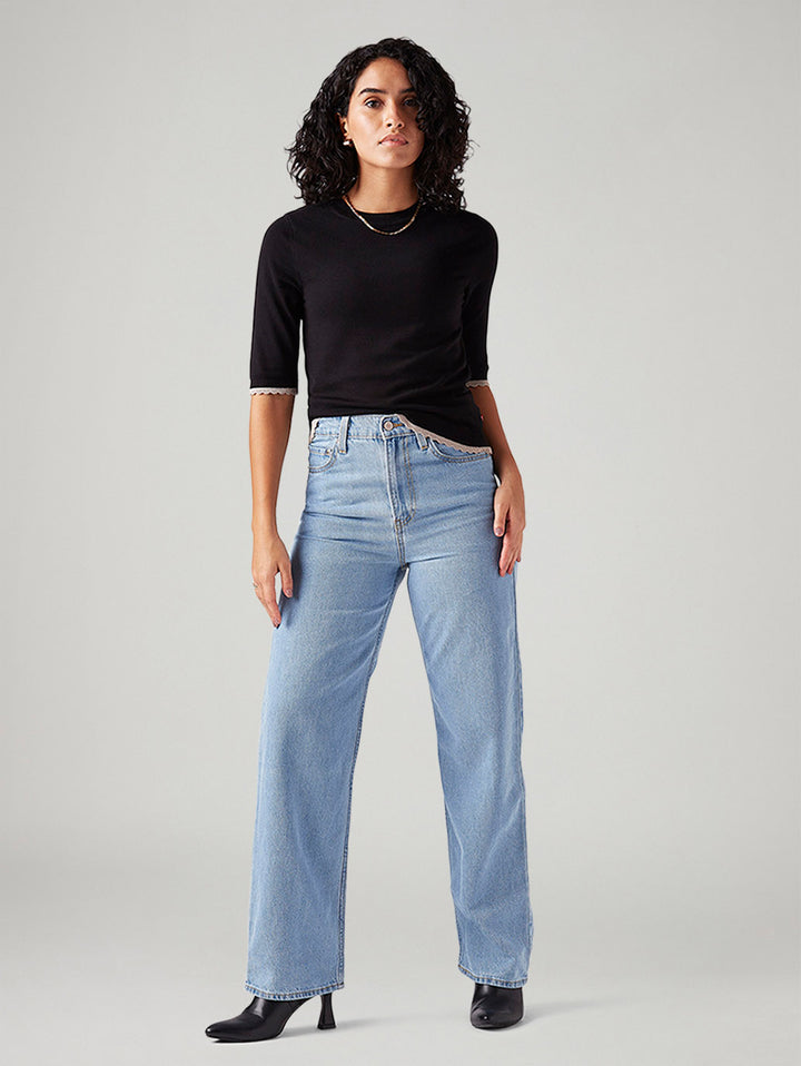 Women's Light Blue Ribcage Straight Fit High Rise Jeans