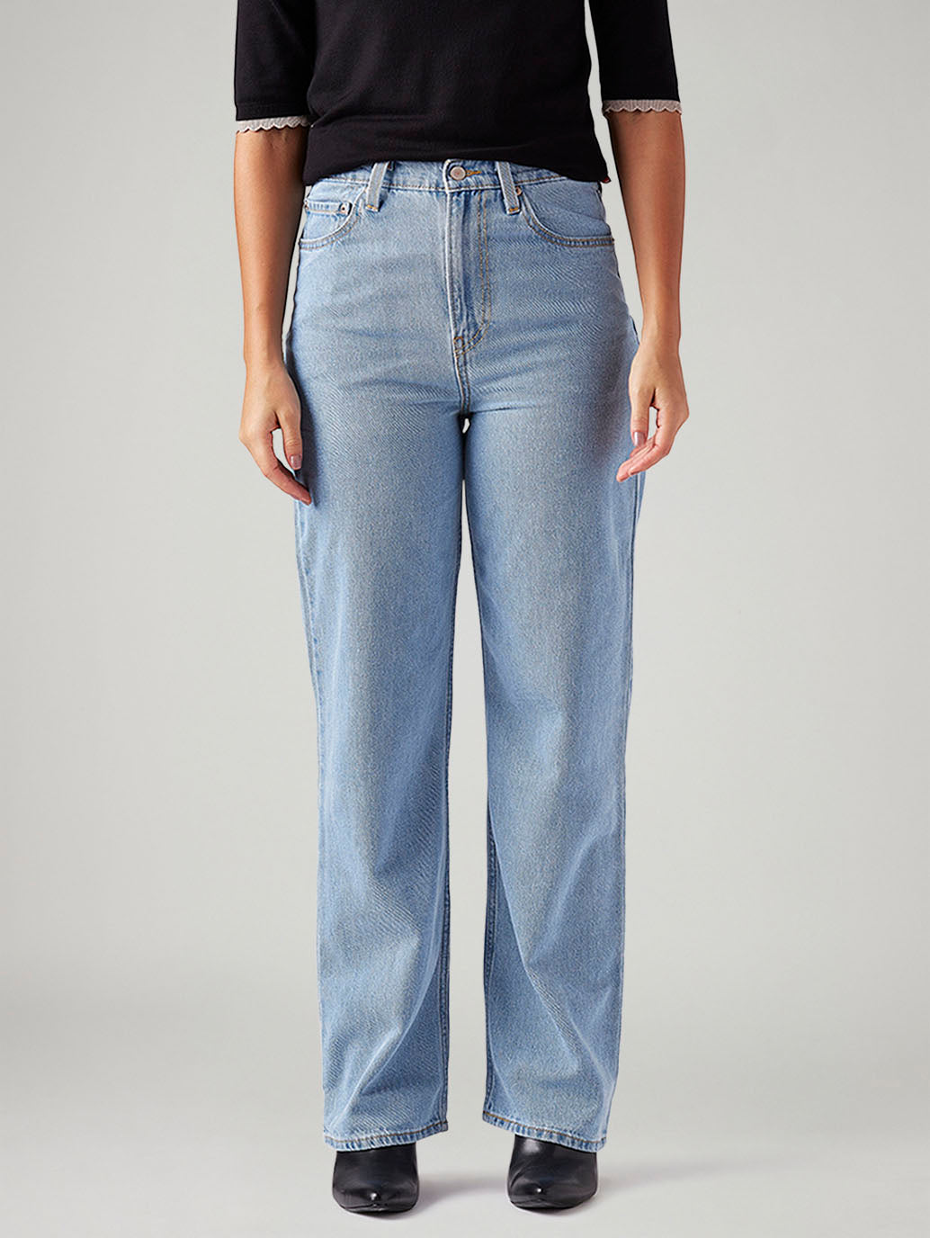 Women's Light Blue Ribcage Straight Fit High Rise Jeans - Front View