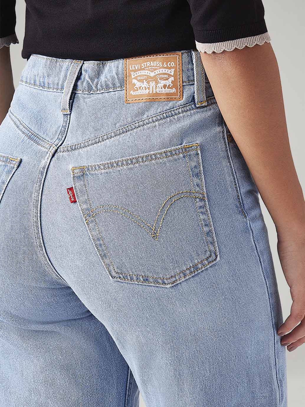 Women's Light Blue Ribcage Straight Fit High Rise Jeans - Detail View