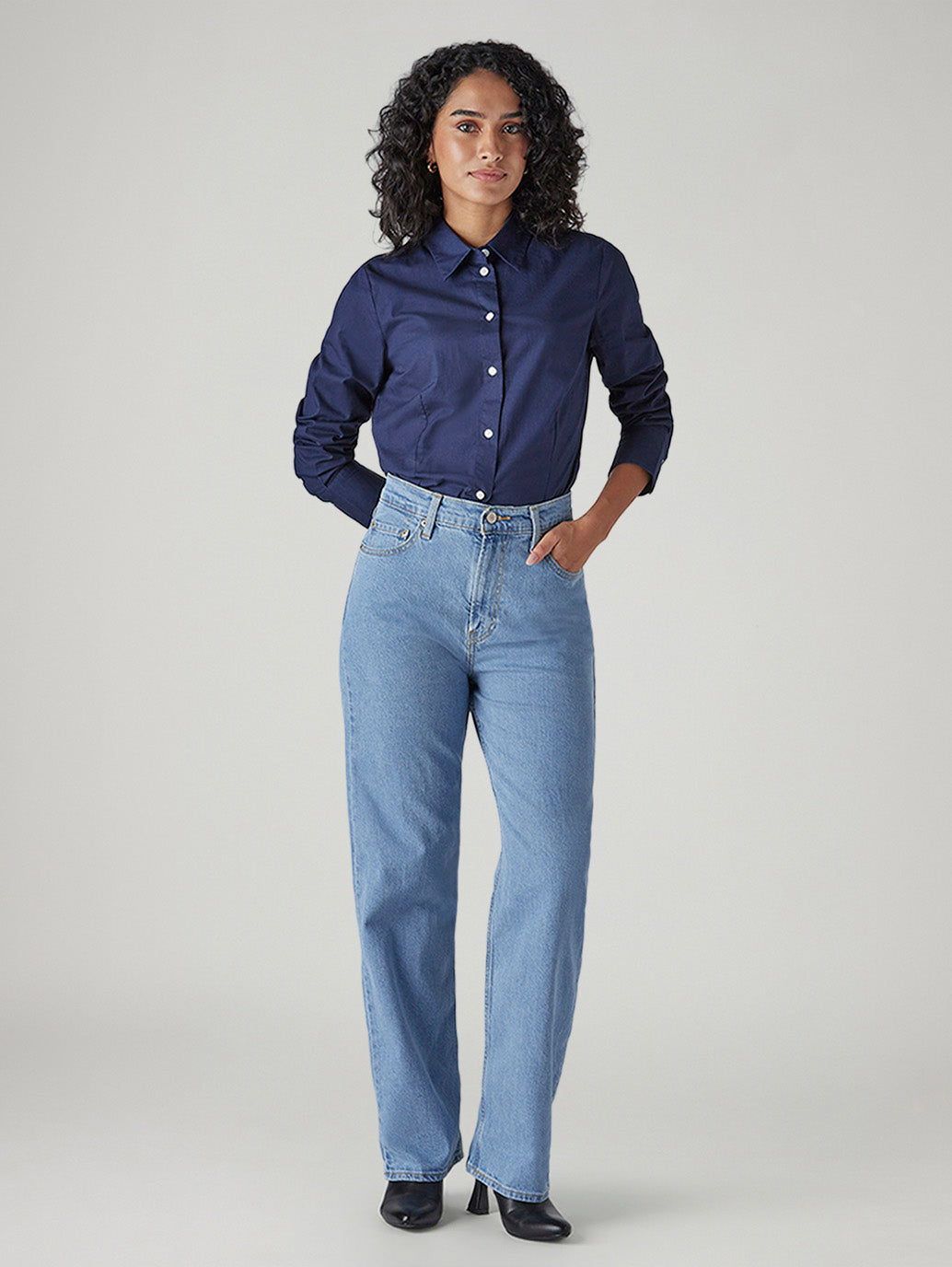 Women's Light Blue Ribcage Straight Fit High Rise Jeans - Styleshot View