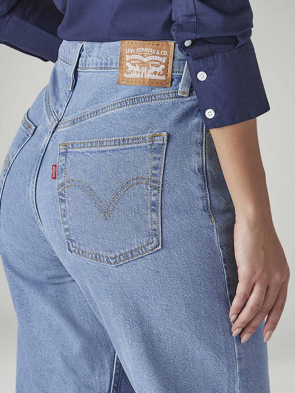 Women's Light Blue Ribcage Straight Fit High Rise Jeans - Detail View