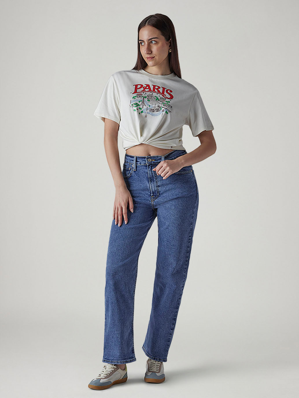 Women's Med Indigo Ribcage Straight High Rise Jeans
