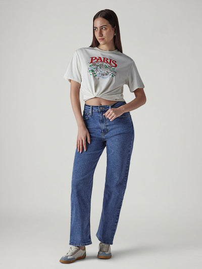 Women's Med Indigo Ribcage Straight High Rise Jeans-image-4