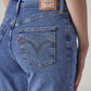 Women's Med Indigo Ribcage Straight High Rise Jeans - Detail View
