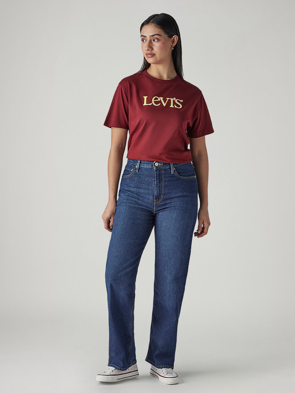 Women's Blue Ribcage Straight Fit High Rise Jeans - Front View