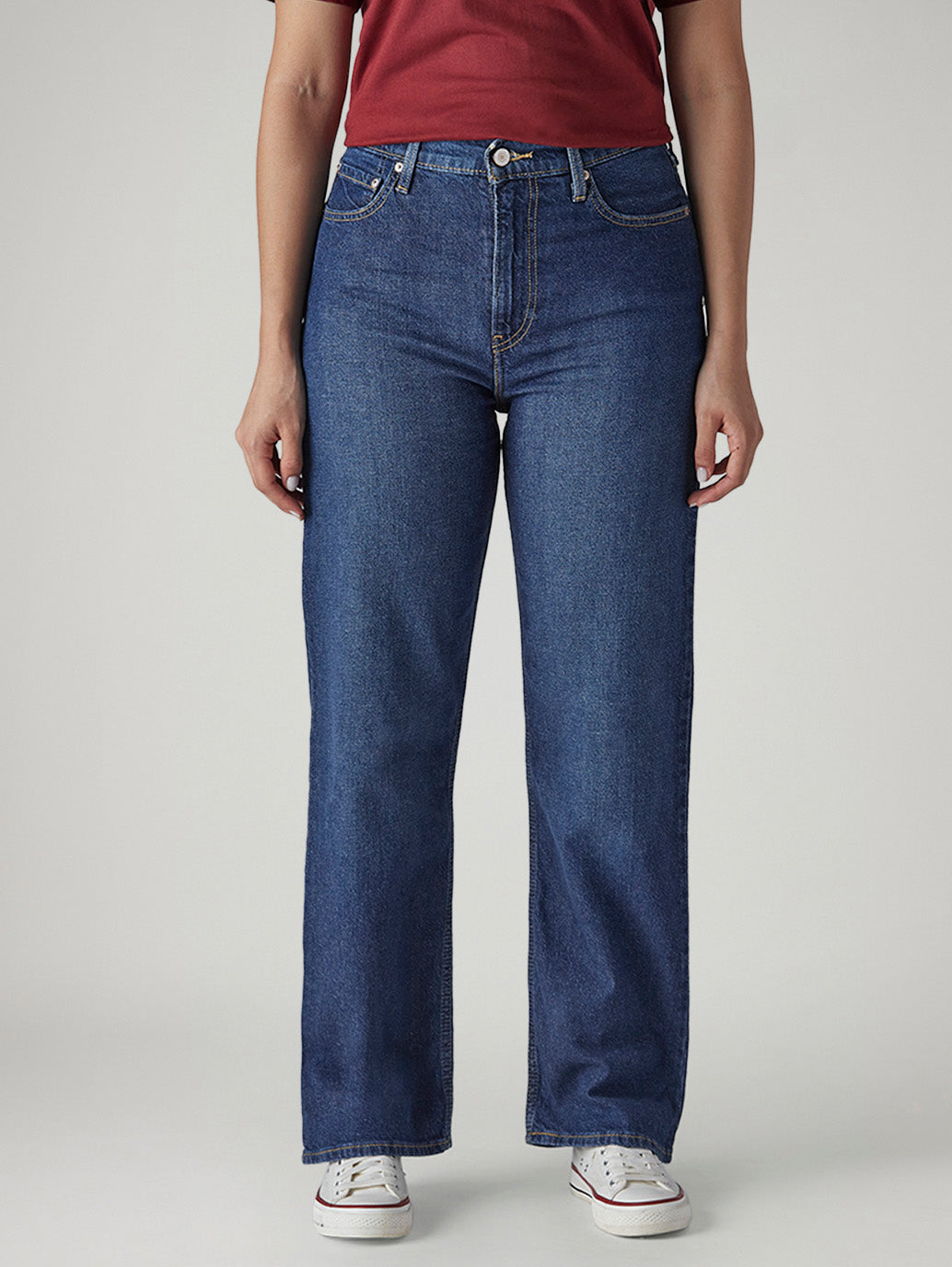 Women's Blue Ribcage Straight Fit High Rise Jeans - Front View