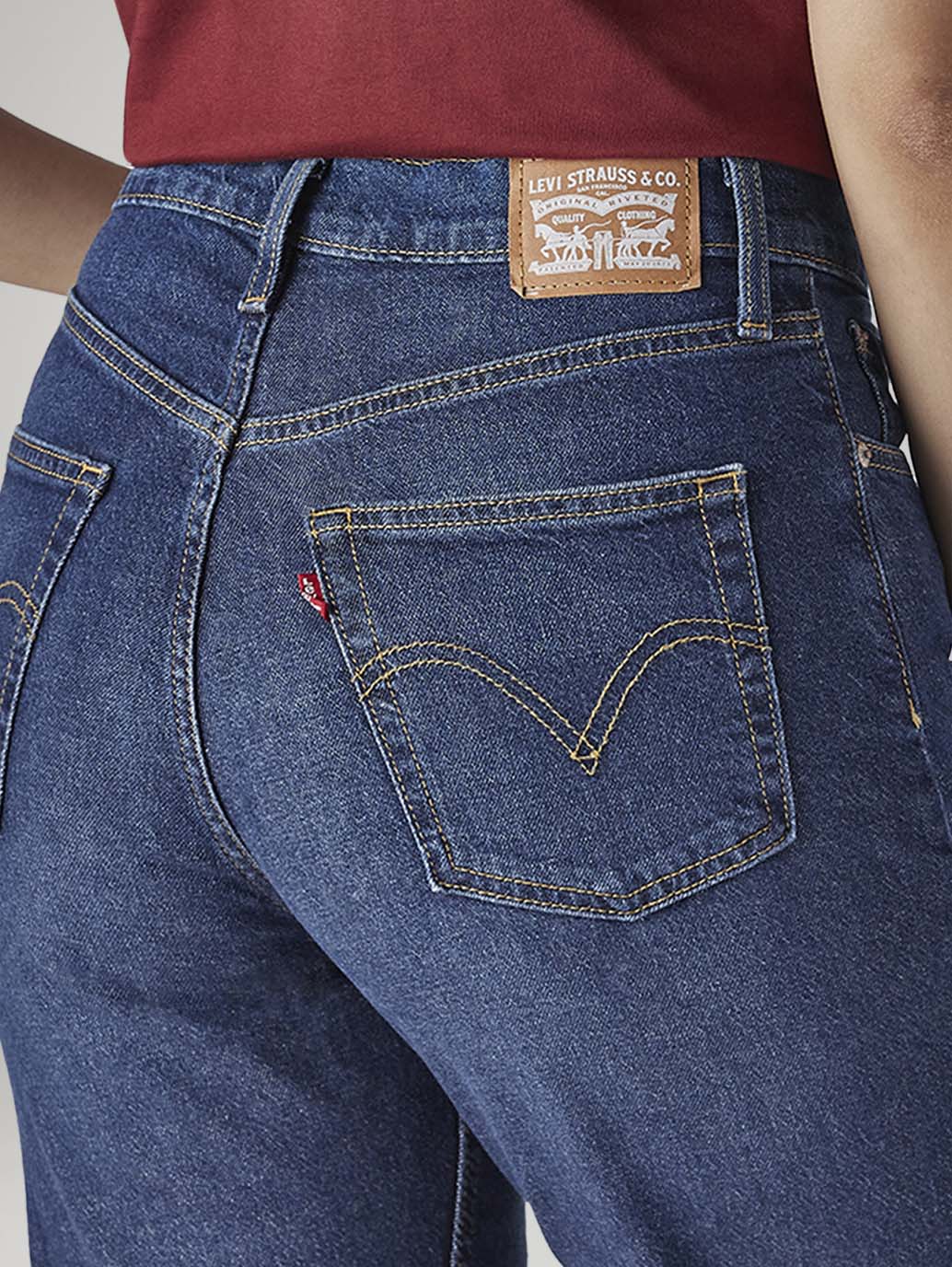 Women's Blue Ribcage Straight Fit High Rise Jeans - Detail View