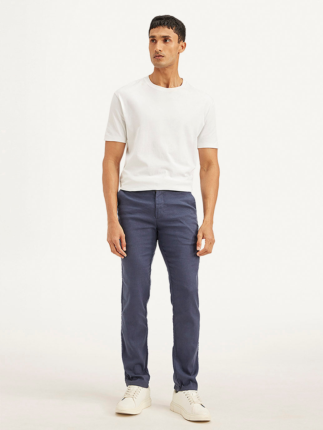 Men's Mid Rise Navy Straight Fit Trousers - cebb319f-f83f-4bc1-8c8e-762baffd9b00 View