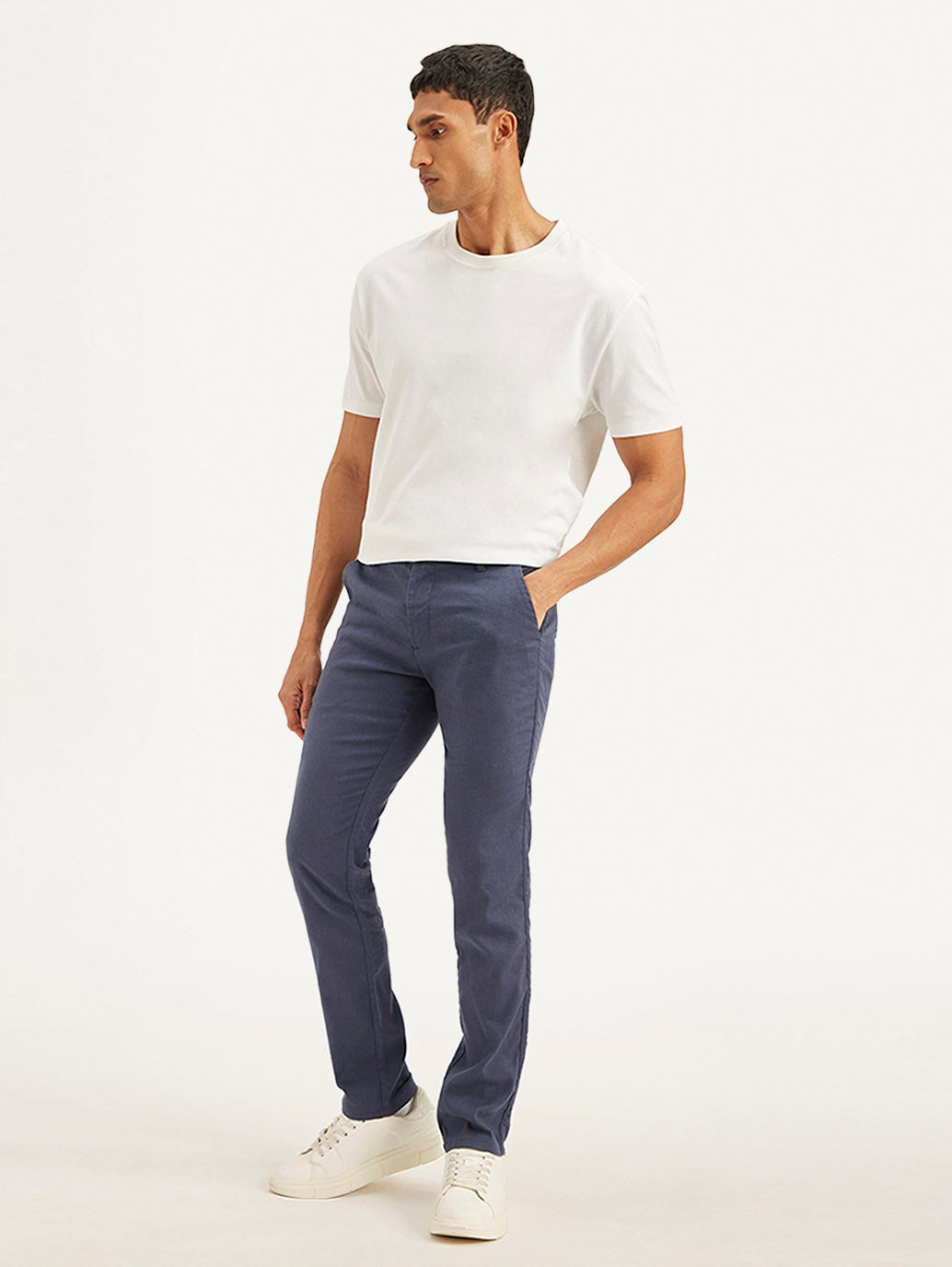 Men's Mid Rise Navy Straight Fit Trousers - 06f5c006-341a-4958-b240-ca663fee53fb View