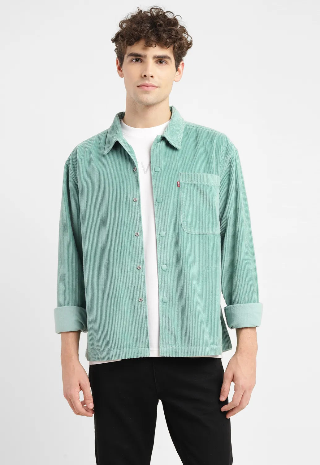 Men's Solid Spread Collar Corduroy Shirt