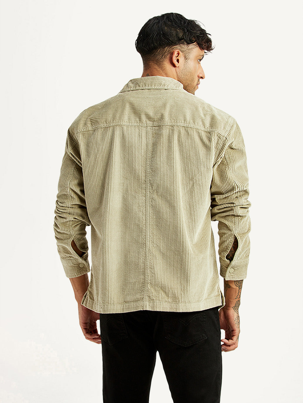 Men's Textured Green Relaxed Fit Corduroy Shirt - Back View