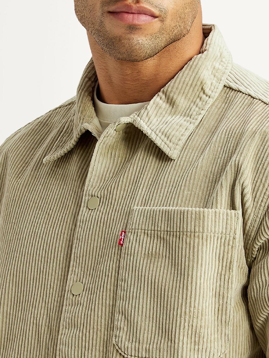 Men's Textured Green Relaxed Fit Corduroy Shirt - Detail View