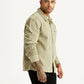 Men's Textured Green Relaxed Fit Corduroy Shirt - Side View