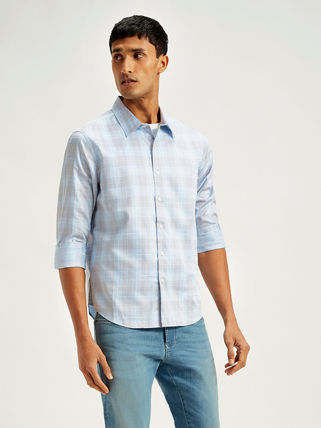 Men's Checkered Spread Collar Shirt