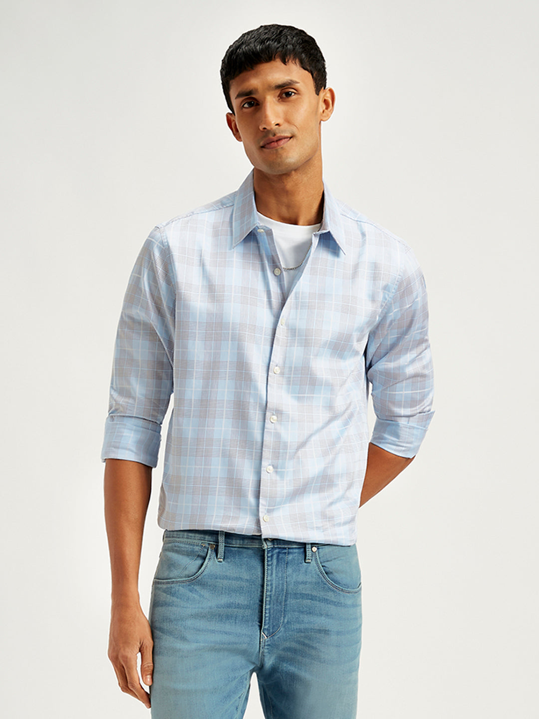 Men's Checkered Spread Collar Shirt