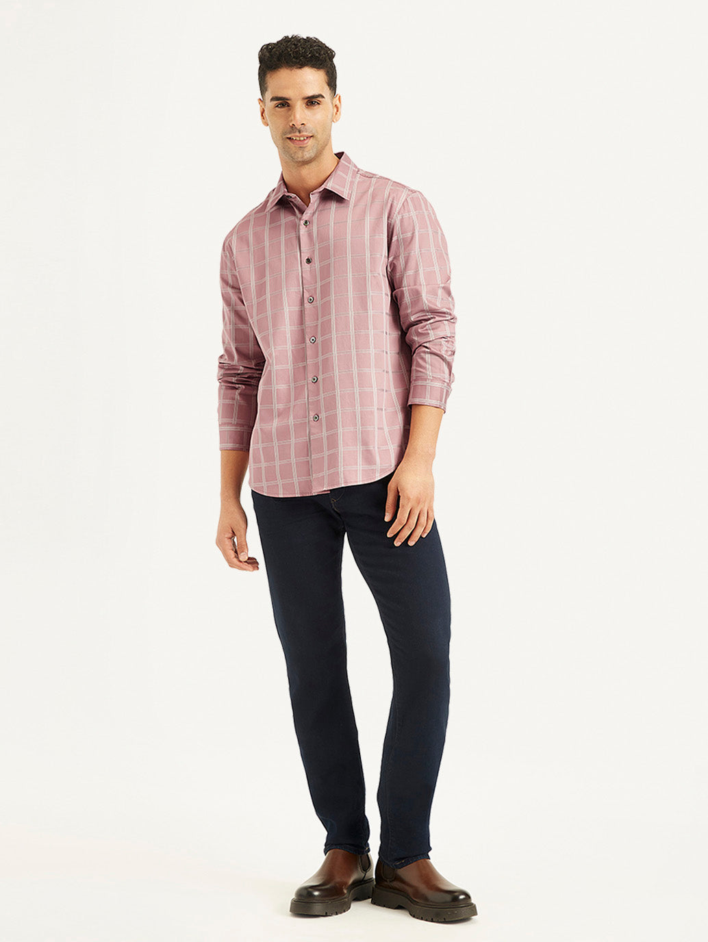 Men's Checkered Spread Collar Shirt