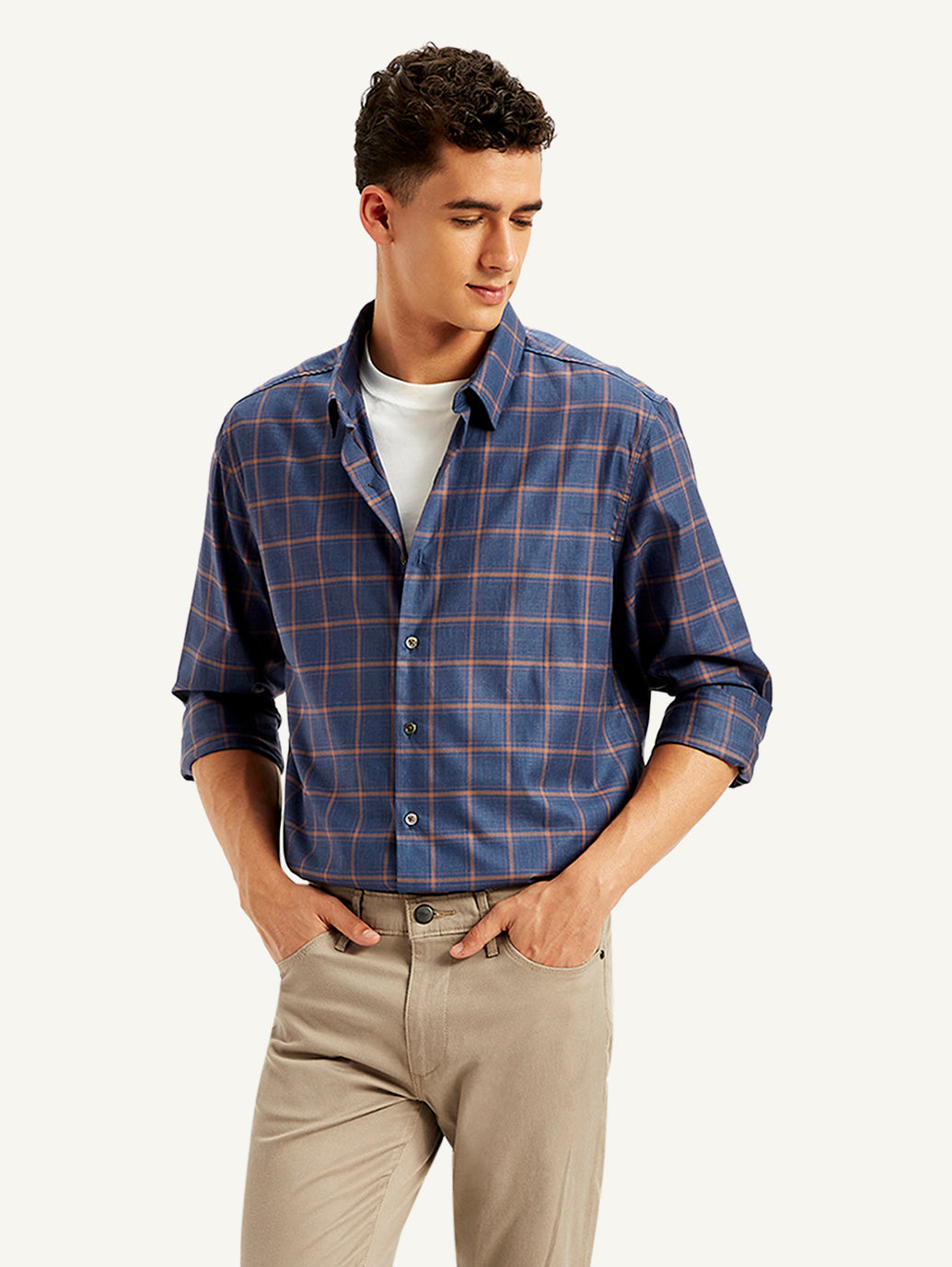 Men's Checkered Spread Collar Shirt