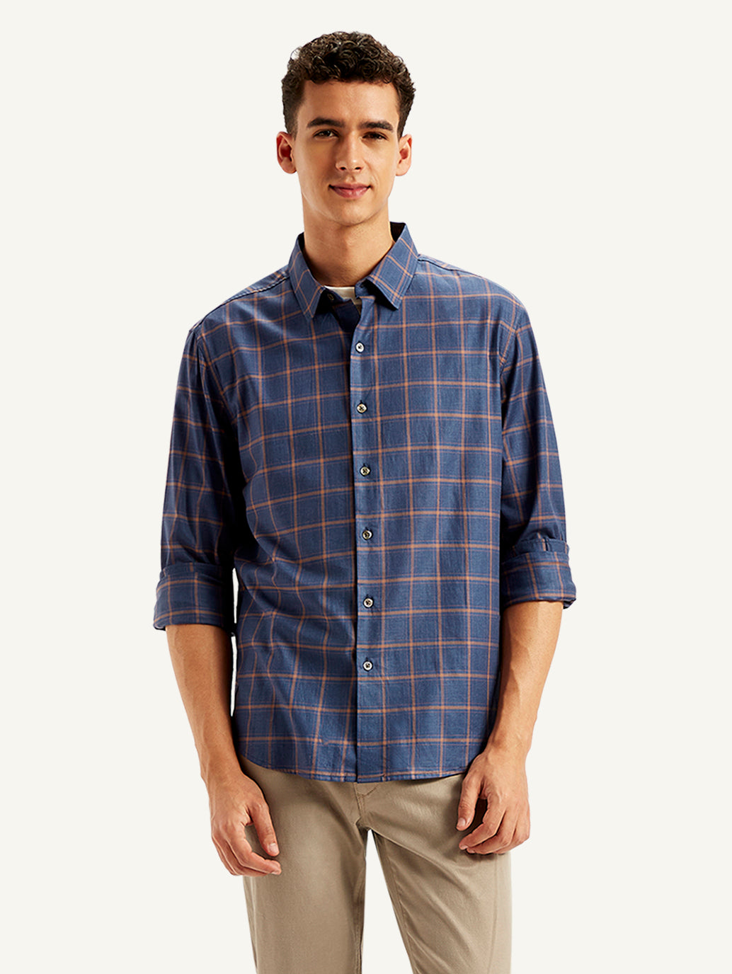 Men's Checkered Spread Collar Shirt