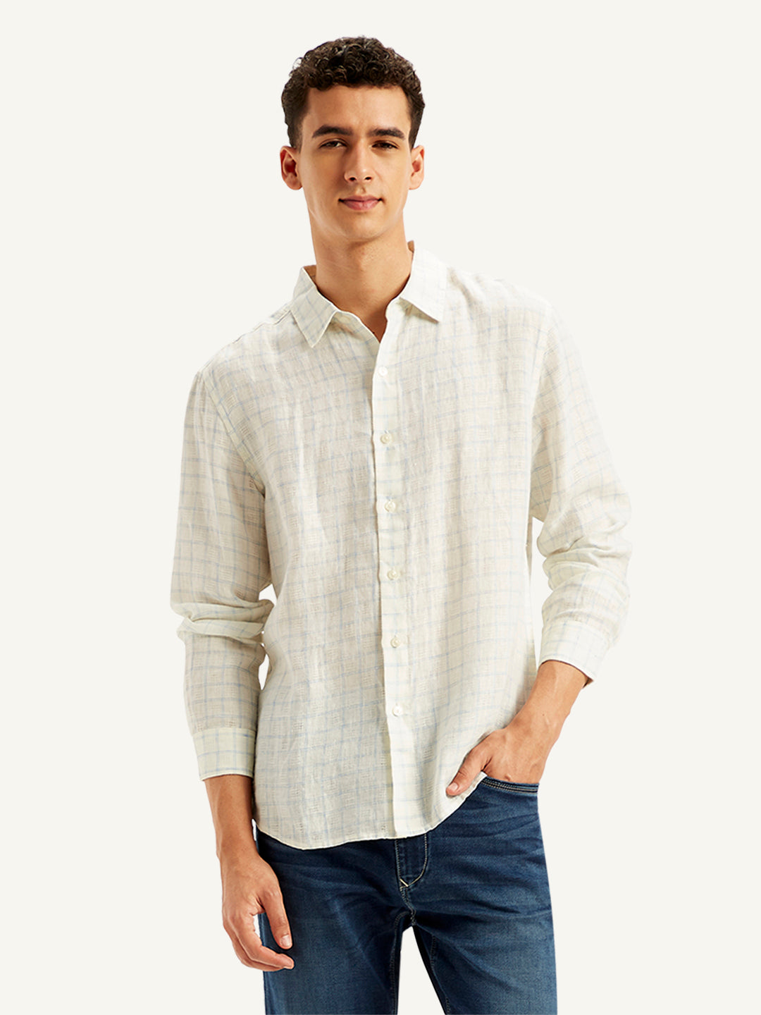 Men's Checkered Spread Collar Shirt