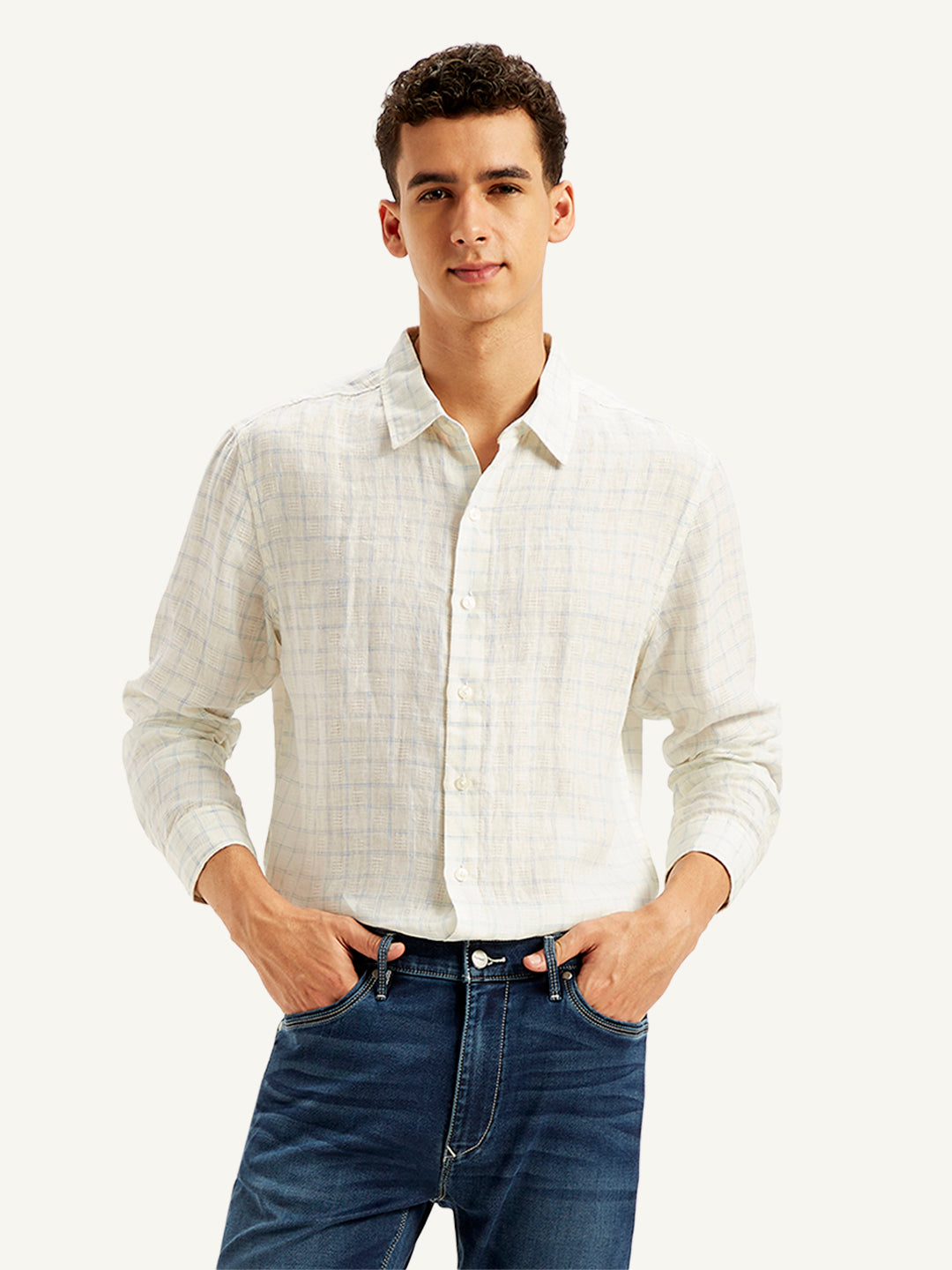 Men's Checkered Spread Collar Shirt