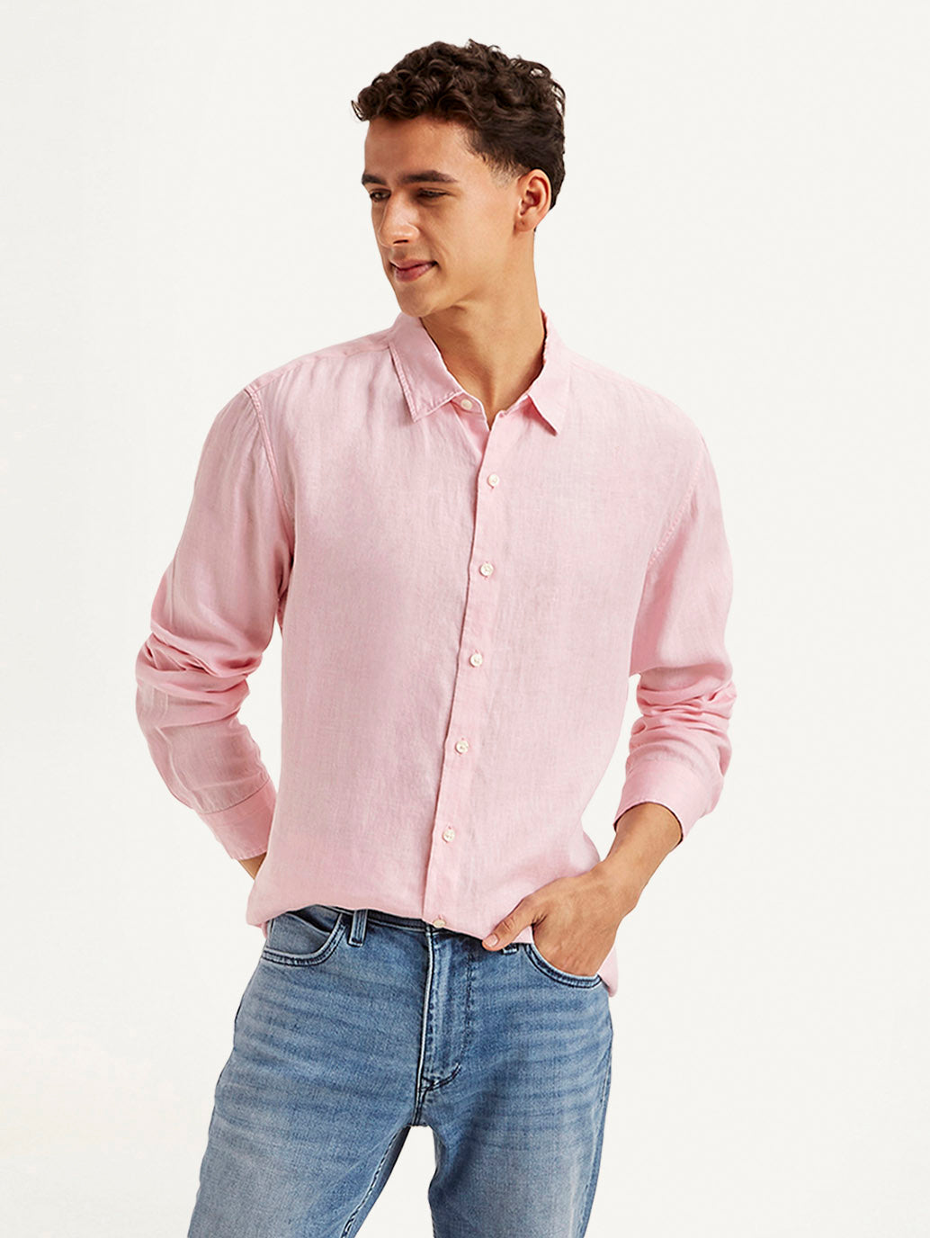 Men's Redloop Solid Slim Fit Linen Shirt