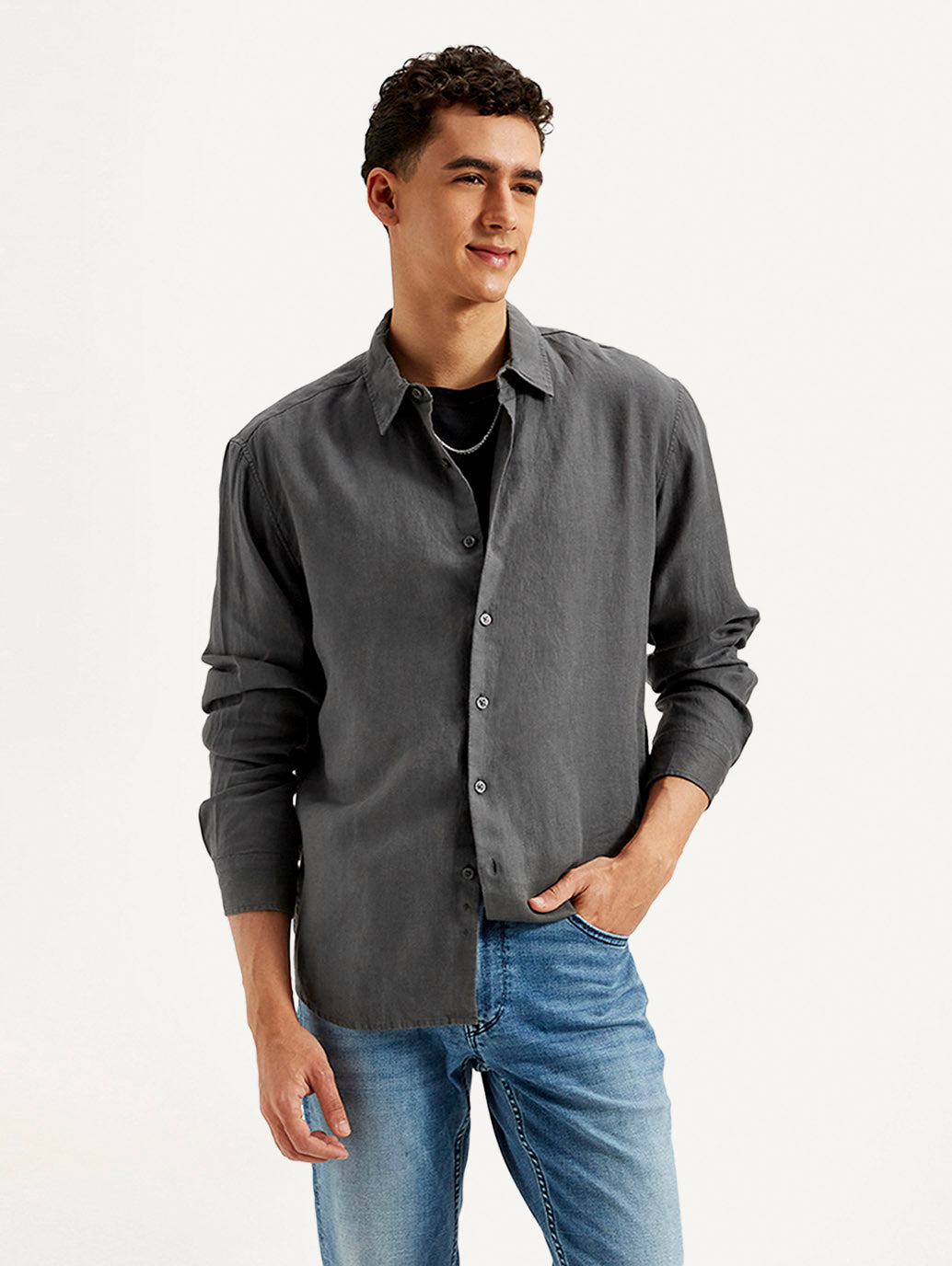 Men's Redloop Solid Slim Fit Linen Shirt