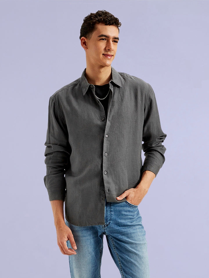 Men's Redloop Solid Slim Fit Linen Shirt