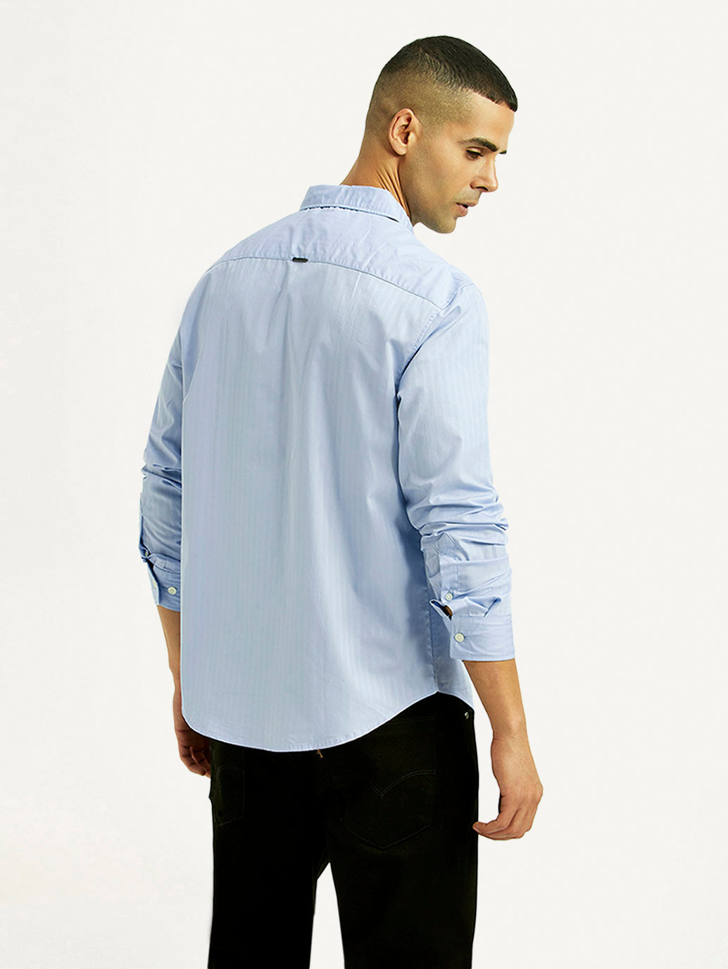 Men's Striped Light Blue Slim Fit Shirt - Back View