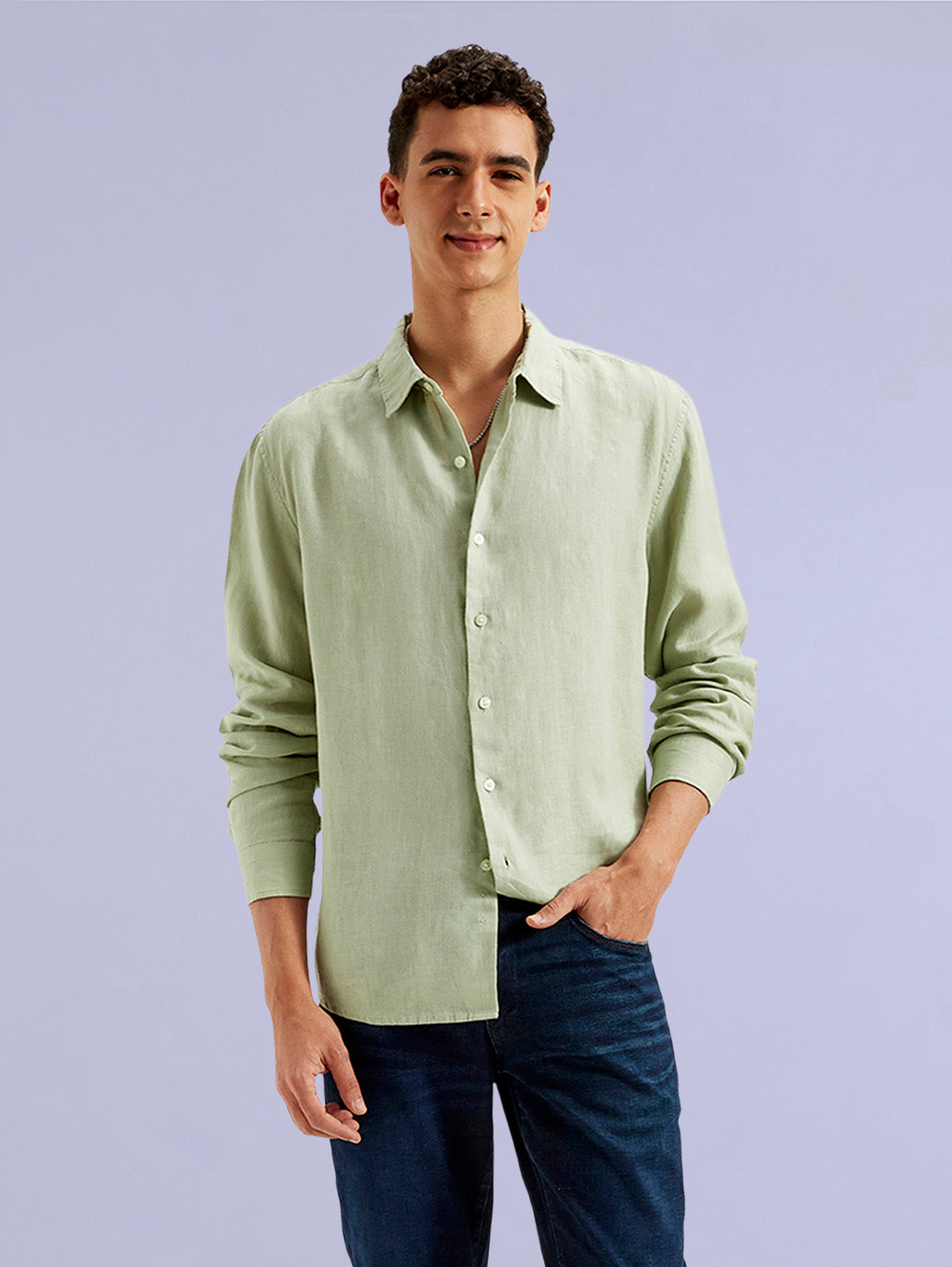 Men's Redloop Solid Slim Fit Linen Shirt