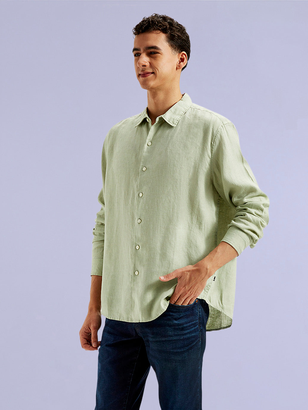 Men's Redloop Solid Slim Fit Linen Shirt - 918d7164-267a-4daf-9b92-9c0336702230 View