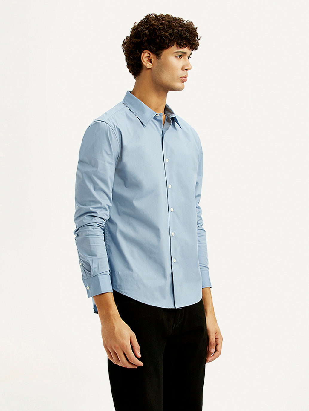 Men's Redloop Solid Light Blue Slim Fit Shirt - Side View
