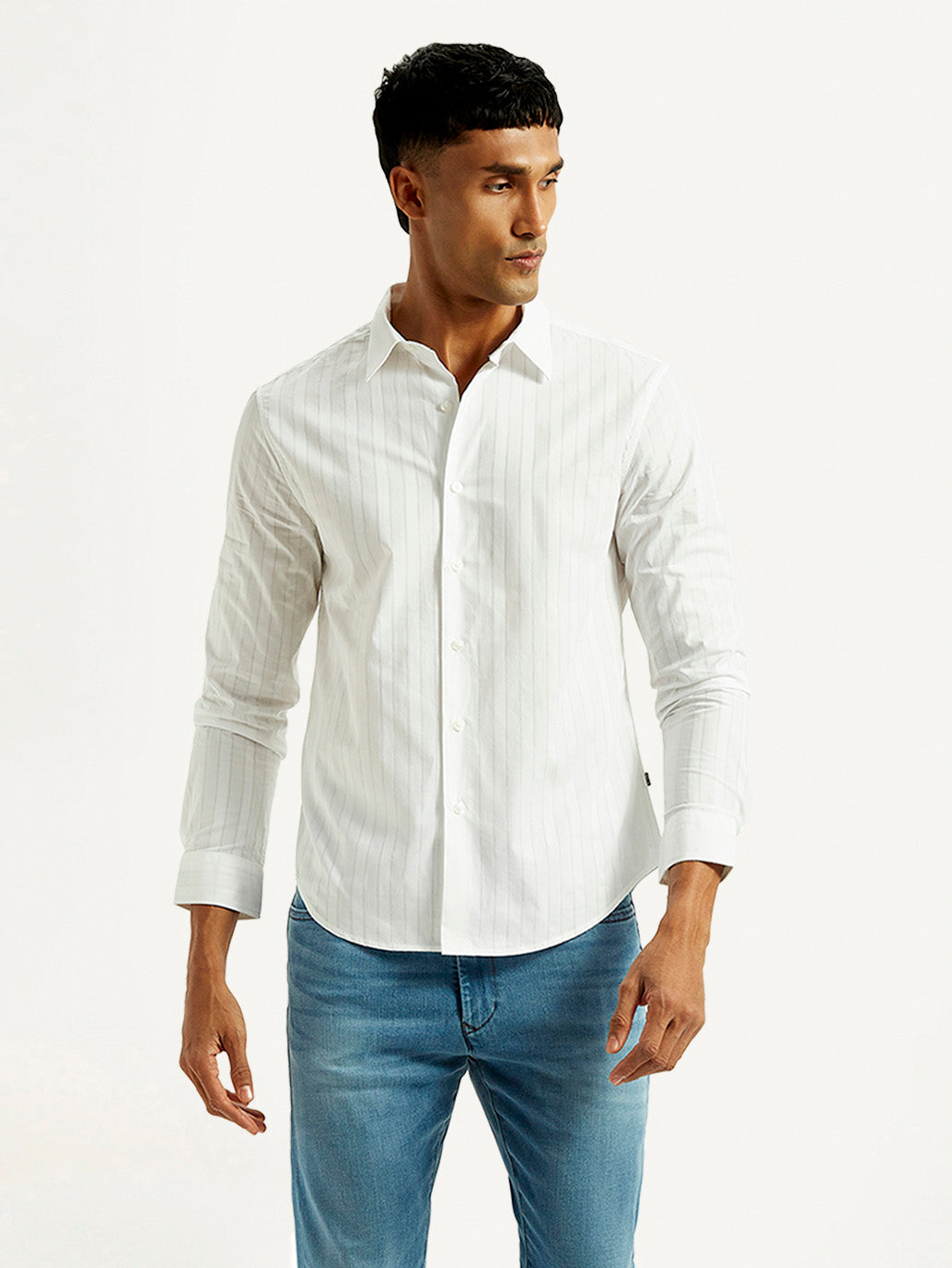 Men's Redloop Striped White Slim Fit Shirt - Styleshot View
